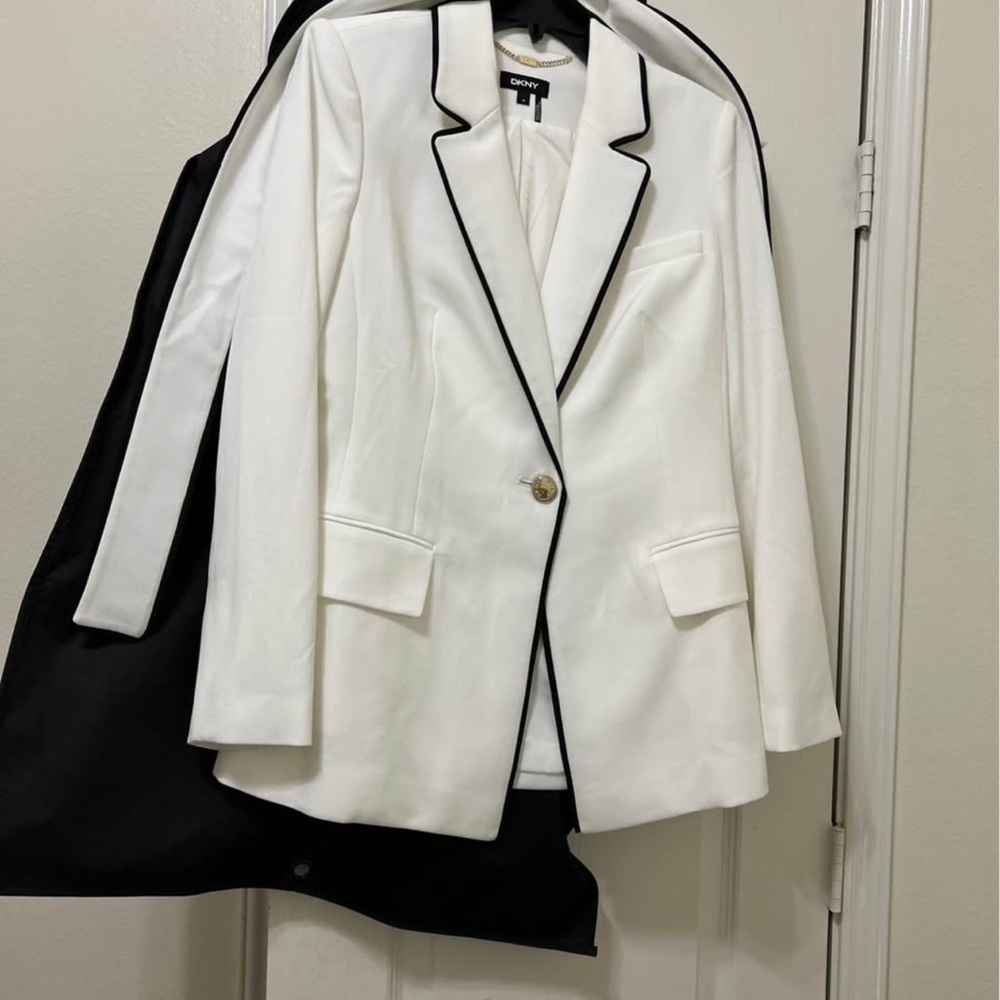 DKNY White Blazer with Black Piping
